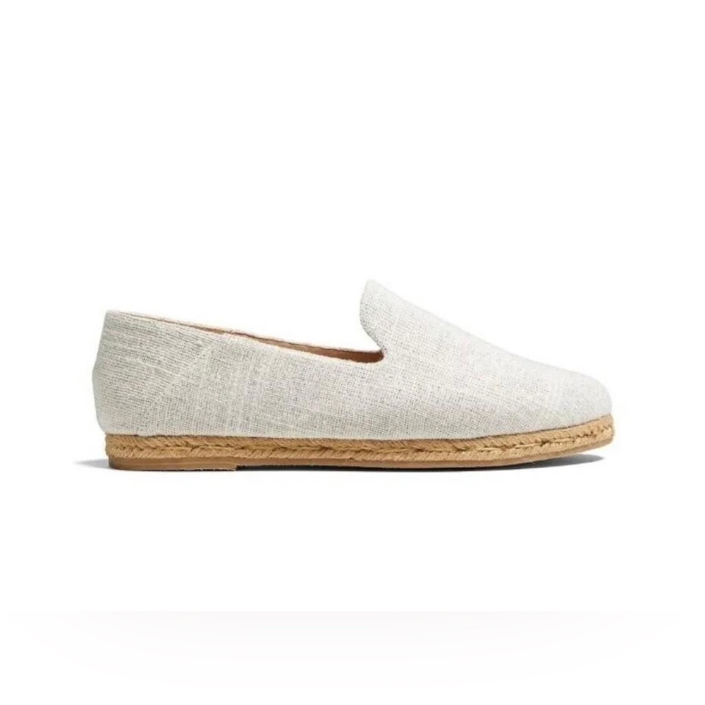 NIB Jack Rogers Audrey Linen Espadrille Flats in White Silver